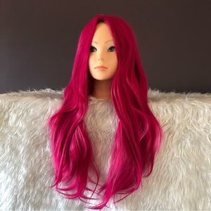 Long Straight Wig Heat Resistant Synthetic Daily Party Cosplay Wig hot pink